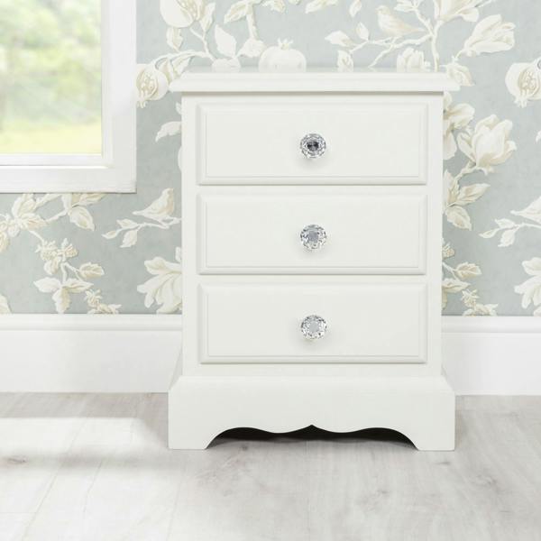 Romance French Style Bedside Table with Crystal Handles Assembled