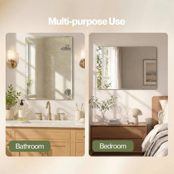 Yezi Wall Mirror Tempered Glass HD Make Up Mirror Vanity Bathroom 45x60cm