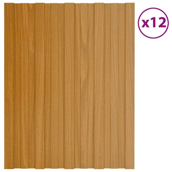 Berkfield Roof Panels 12 pcs Galvanised Steel Light Wood 60x45 cm