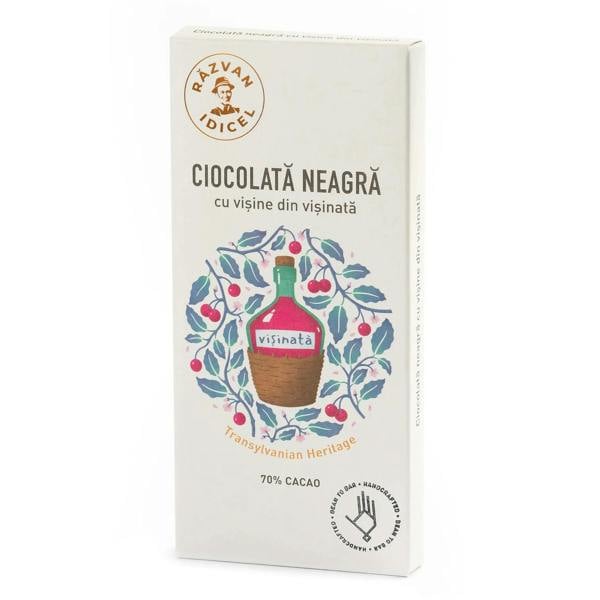 Razvan Idicel Artisanal Dark Chocolate with sour cherries from sour cherry liqueur 70% cocoa 80g
