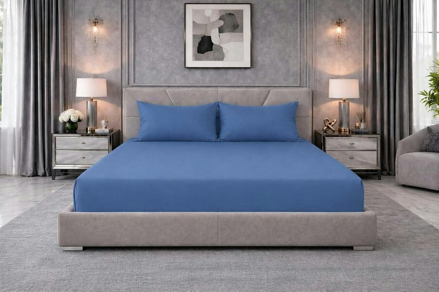 Night Zone Extra Deep Fitted Sheet 40cm – Polycotton Easy Care Bed Sheet - Mid Blue