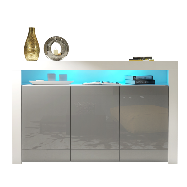 Mex Furniture 155cm Sideboard TV Stand Cupboard Cabinet – Grey High Gloss Doors with Free LED