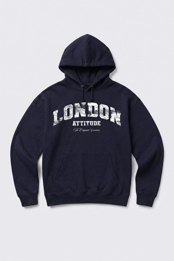 London Attitude Relaxed Fit Collegiate Graphic Hoodie in White