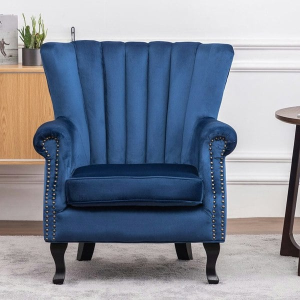 Blue Velvet Wingback Chair Upholstered Armchair Wingback Chairs Living and Home