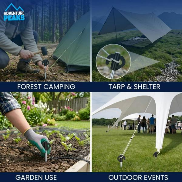 Adventure Peaks Steel Tent Pegs - Set of 20 Zinc Plated Metal Ground Pegs with Peg Puller, Strong Camping & Gazebo Pegs