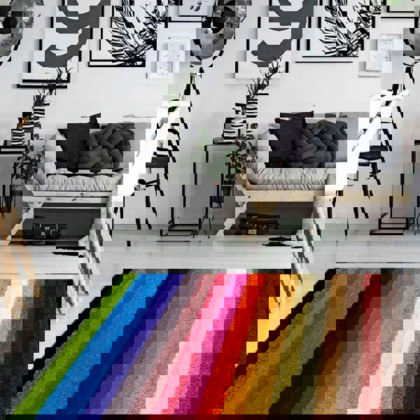 Machine Washable Stripe Design Mat Rug in Multicolour