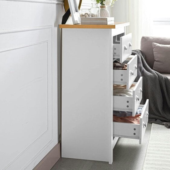 Kosy Koala 5-Drawer Dresser with Light Wood Top,White Bedroom Storage Chest,Silver Handles