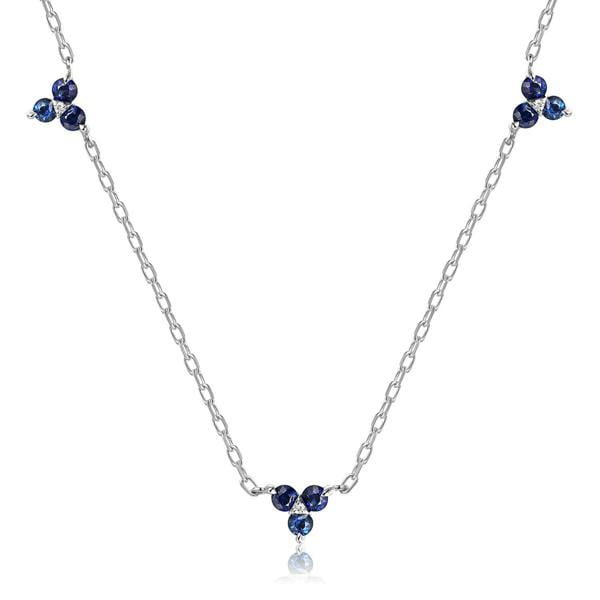 Sarah Layton Triple Sapphire & Diamond Trefoil Necklace - 9ct White Gold - NTN2173SD-3-9WG