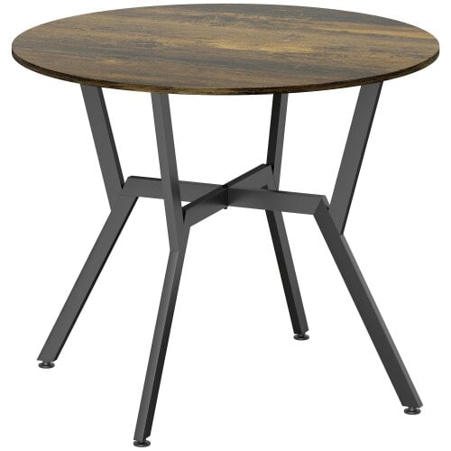 Wyld Haus Molu Rustic Brown Round Dining Table With Black Metal Legs 90cm