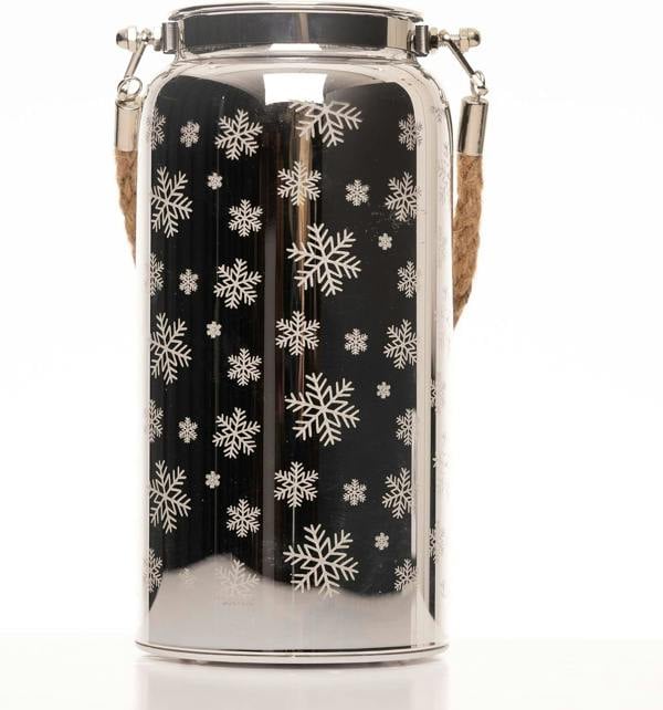 2cm Christmas Snowflakes Design Silver Jar Table Lantern with Warm White LED Lights image 5