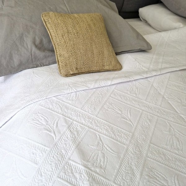 Cotton and Olive Otto Jacquard Cotton Bedspread, White