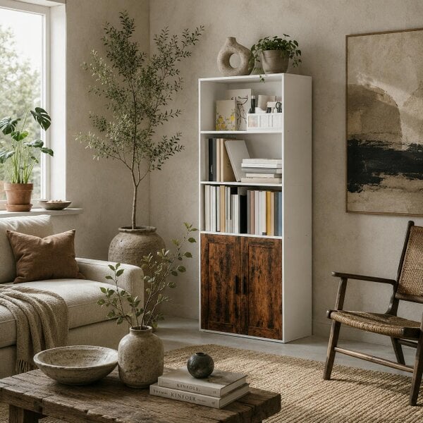 Wyld Haus Selofi Wood Rustic Brown 5 Tier Bookcase With Adjustable Shelving