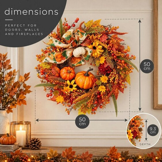 Neo Autumn Wreath Door Pumpkins Berries Sunflowers