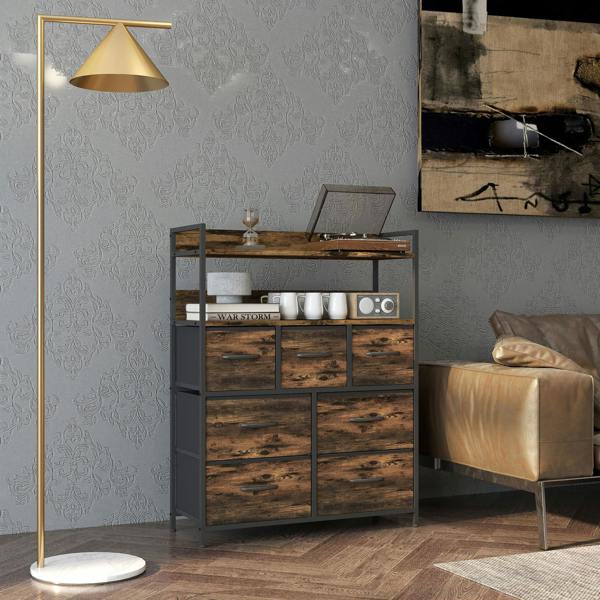 HOMCOM Bedroom Chest of Drawers 7 Drawer Dresser w/ Shelves - Black