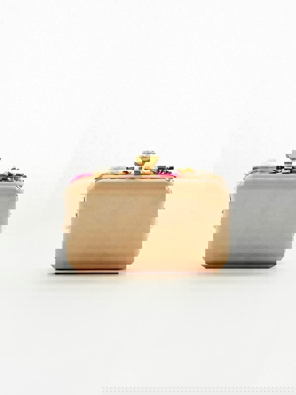 SVNX Floral Applique Clutch Bag in Cream