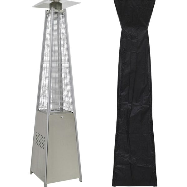13kW Steel Propane Gas Pyramid Tower Patio Heater & Cover Set - Outdoor Garden