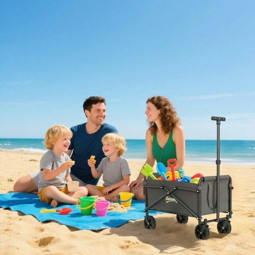 Bobobiy 41L Festival Trolley on Wheels, 60kg Heavy Duty Collapsible Foldable Wagon with Adjustable Handle and Carrying Bag for Beach, Grey