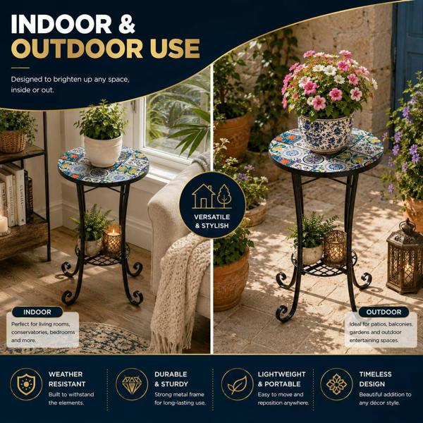 35cm Lisbon Mosaic Plant Stand/Side Table image 6