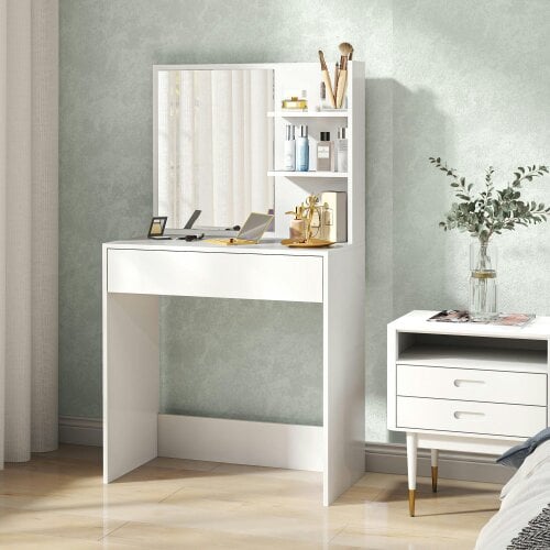 Wyld Haus Ketoli White Dressing Table With Mirror And Integrated Storage Compartments