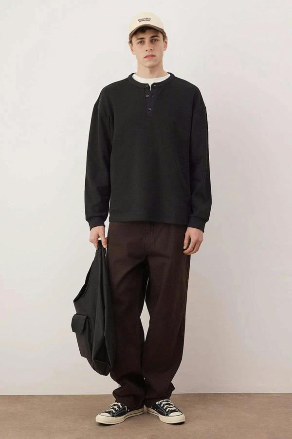 WOVCOR Waffle Textured Long Sleeve Button-Down Men's T-shirt