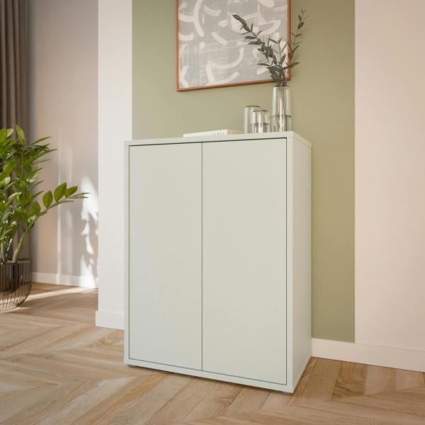 Furniture To Go Alice Springs Tall 2 Door Cupboard with Push-to-Open Doors in Light Grey