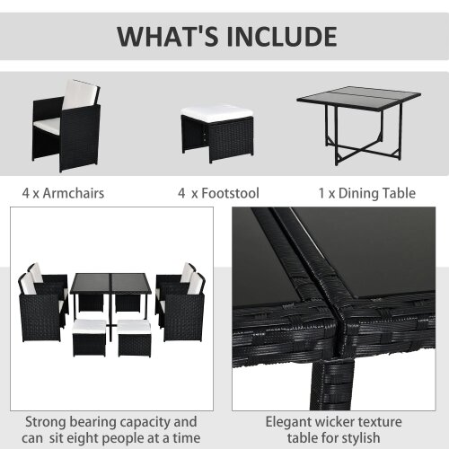 Wyld Haus Viro Rattan Black 8 Seater Cube Garden Dining Set With Cushions And Square Glass Table