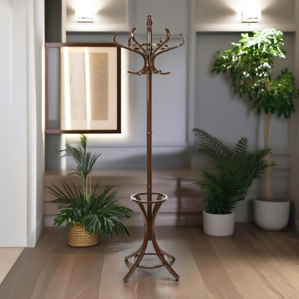 Rafaelo Mobilia Wooden Coat Stand With 12 Hooks Walnut