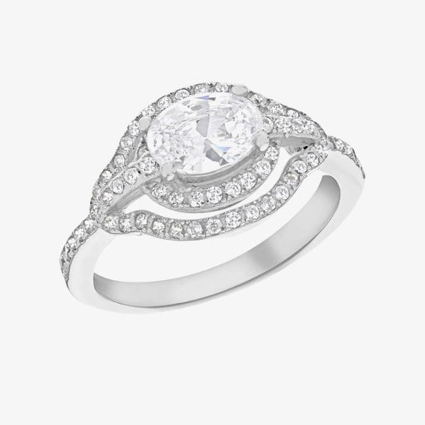 T. H. Baker Silver Cubic Zirconia Shoulder Set Halo Ring 8.84.8759