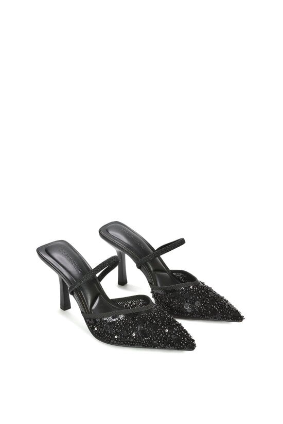 XY LONDON Slingback Stiletto High Heel Rhinestone Embellished Court Shoes