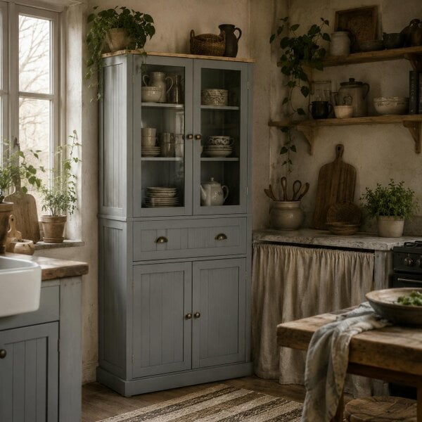 Wyld Haus Todi Hael Wooden Grey 180 cm Tall Kitchen Pantry Cabinet Adjustable Shelves And Drawer Storage