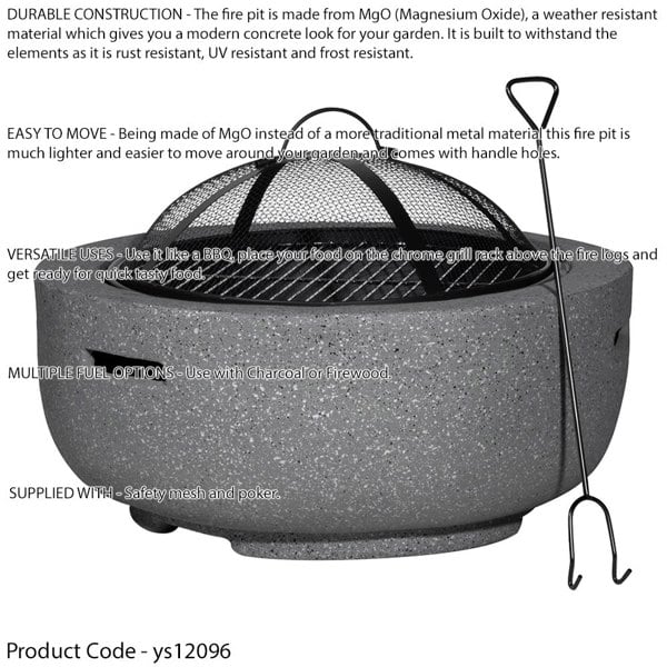60cm Dark Grey Round Fire Pit Wood Burner & BBQ Grill Party Dining Garden Heater - LoopsDirect