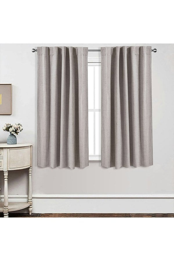 Living and Home 2 Panels Beige Faux Linen Back Tab or Rod Pocket Blackout Curtains for Bedroom, Living Room , 117cm W x 137cm H