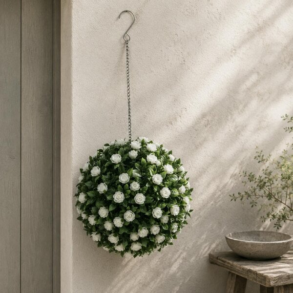 Wyld Haus Lukaka Dino Set Of 2 Artificial UV Resistant Rose Style Topiary Balls H8 28cm White