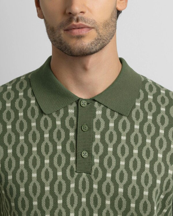 Steel & Jelly Kew - Geometric Diamond Jacquard Knitted Polo Shirt