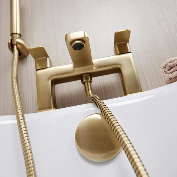 Flode Glan | Bath Shower Mixer | Including Handset and Holder | Brushed Brass