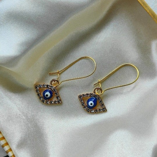 The Colourful Aura Long Silver Evil Eye Huggie Dainty Zircon Devil Eye Charm Latch Back Earrings