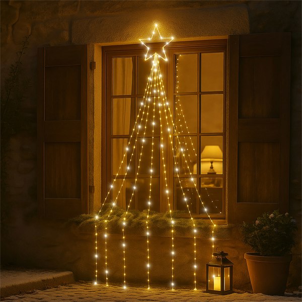 Xmas Haus 2.4m Waterfall 2D Christmas Tree with Warm White LEDs, Star Top, 10% Twinkle, Timer