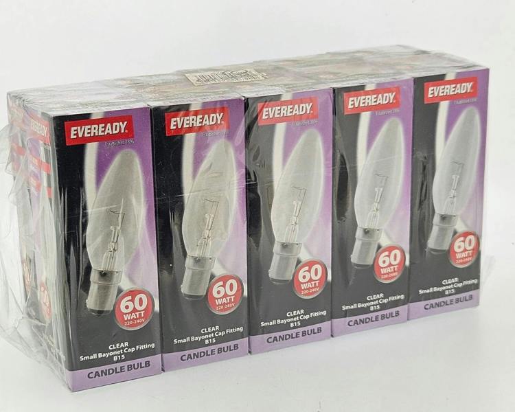 Eveready 10 x Eveready 60W SBC Clear Candle Light Bulbs