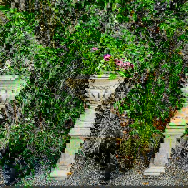 Very Large Stone Cast Garden Urn and Plinth