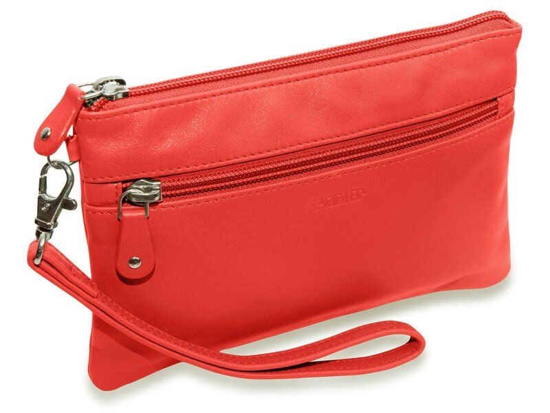 SADDLER SCARLETT Leather Zip Top Mini Clutch - Phone Holder with Detachable Wrist Strap - RFID Protected