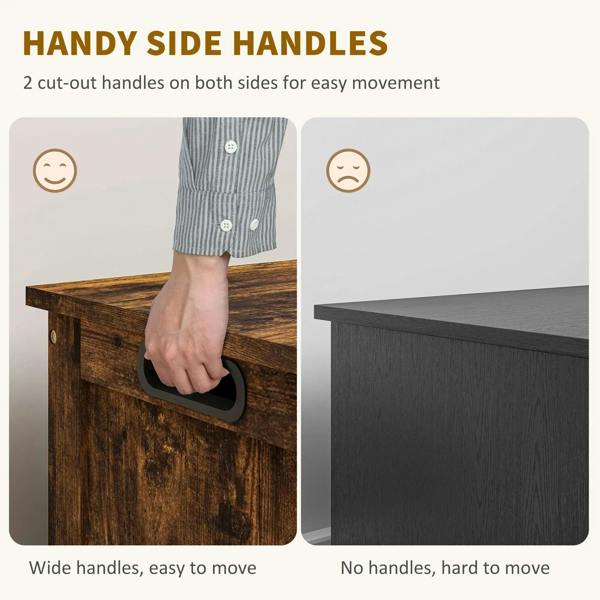 Rustic wooden storage chest side cut-out handles for easy moving, dark brown