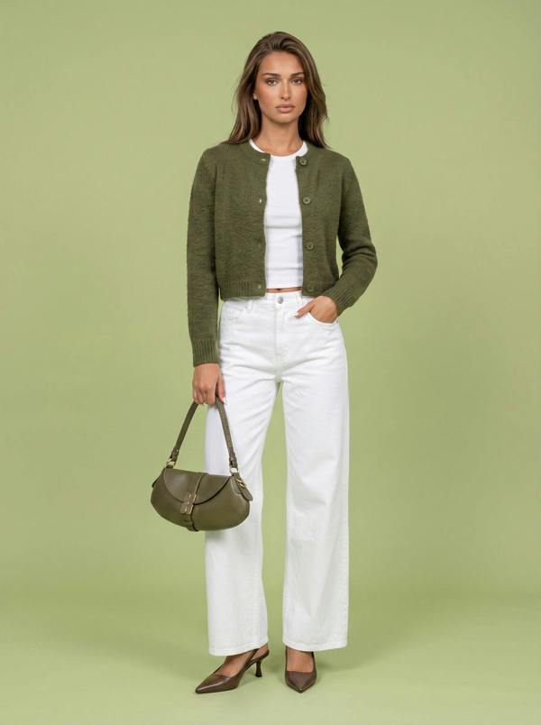 Urban Bliss Wool Cropped Cardigan Khaki