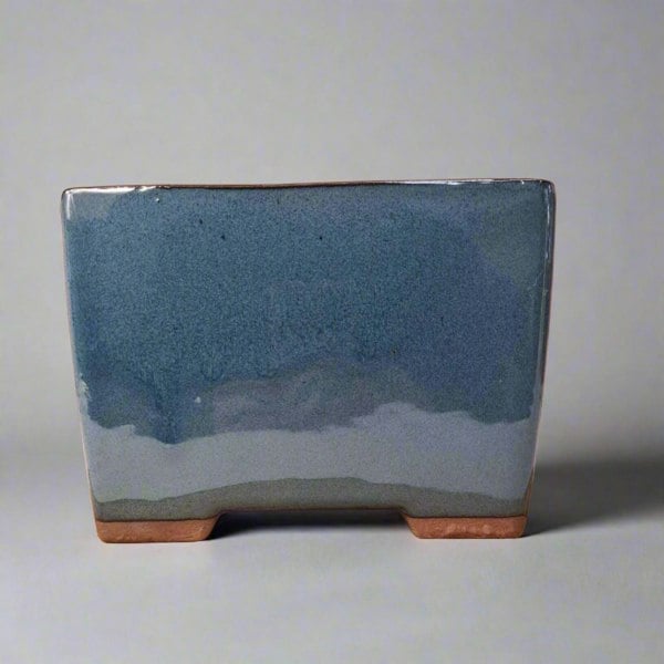 18cm Glazed Cascade Bonsai Pot | Square | 18cm x 18cm x 13cm | Blue - Yorkshire Bonsai