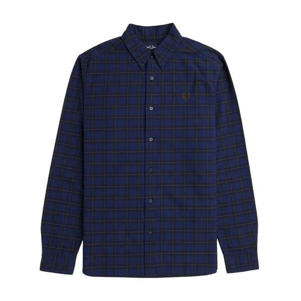 Fred Perry Mens Tartan Long-Sleeved Shirt - Navy Blue - 