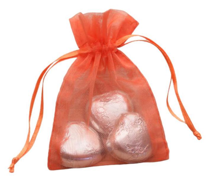 9cm Orange Organza Gift Bags, 50 Pack Drawstring Pouches for Jewellery and Favours image 1