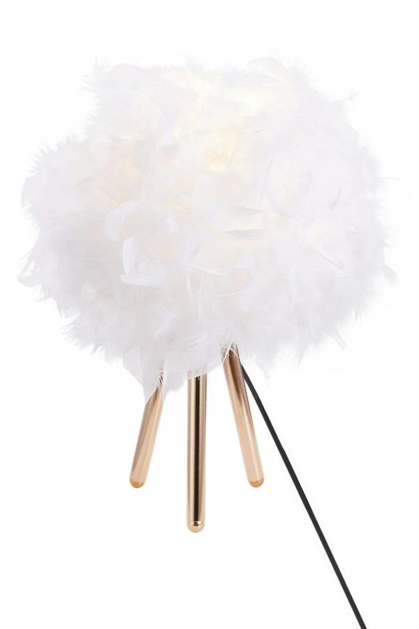 Living and Home White Feather Lampshade Tripod Table Lamp Fixtures Decor - Warm Light