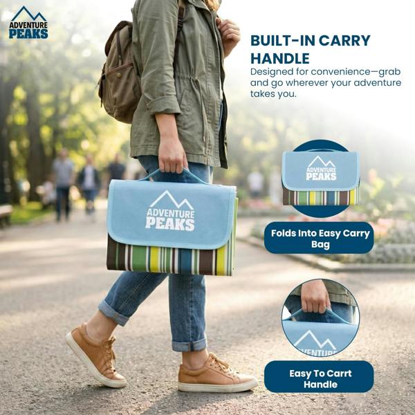 ADVENTURE PEAKS Picnic Blanket 200x200cm – Foldable Picnic Mat with PVC Water Resistant Backing - Portable Beach Blanket