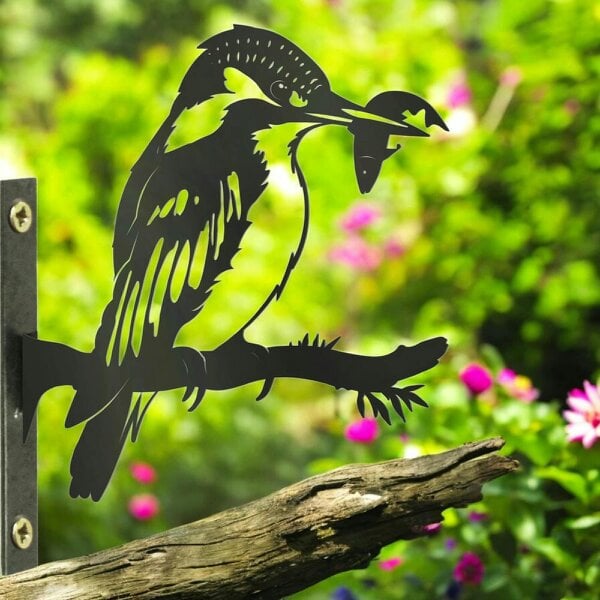 EDH Door Hardware Metal Kingfisher Tree Silhouette – 18cm x 28cm | Rustic Outdoor & Indoor Wall Art for Garden, Fence, or Home Décor