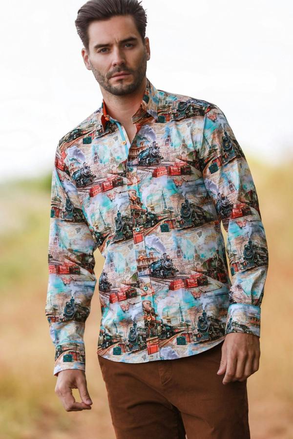 VINTAGE STEAM TRAIN PRINT SHIRT - Claudio Lugli Shirts