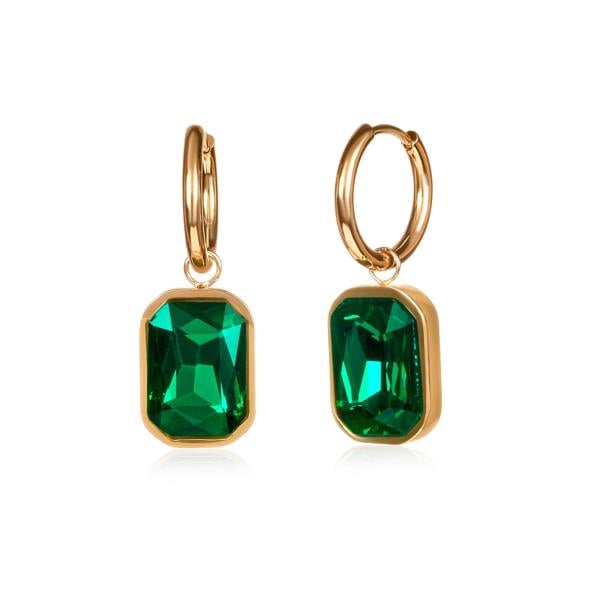Zavana Green Rectangle Crystal Dangle Earrings on Small Hoops